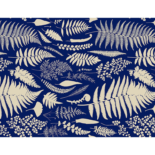 Tea Towels - Beige Ferns with Dark Blue Background