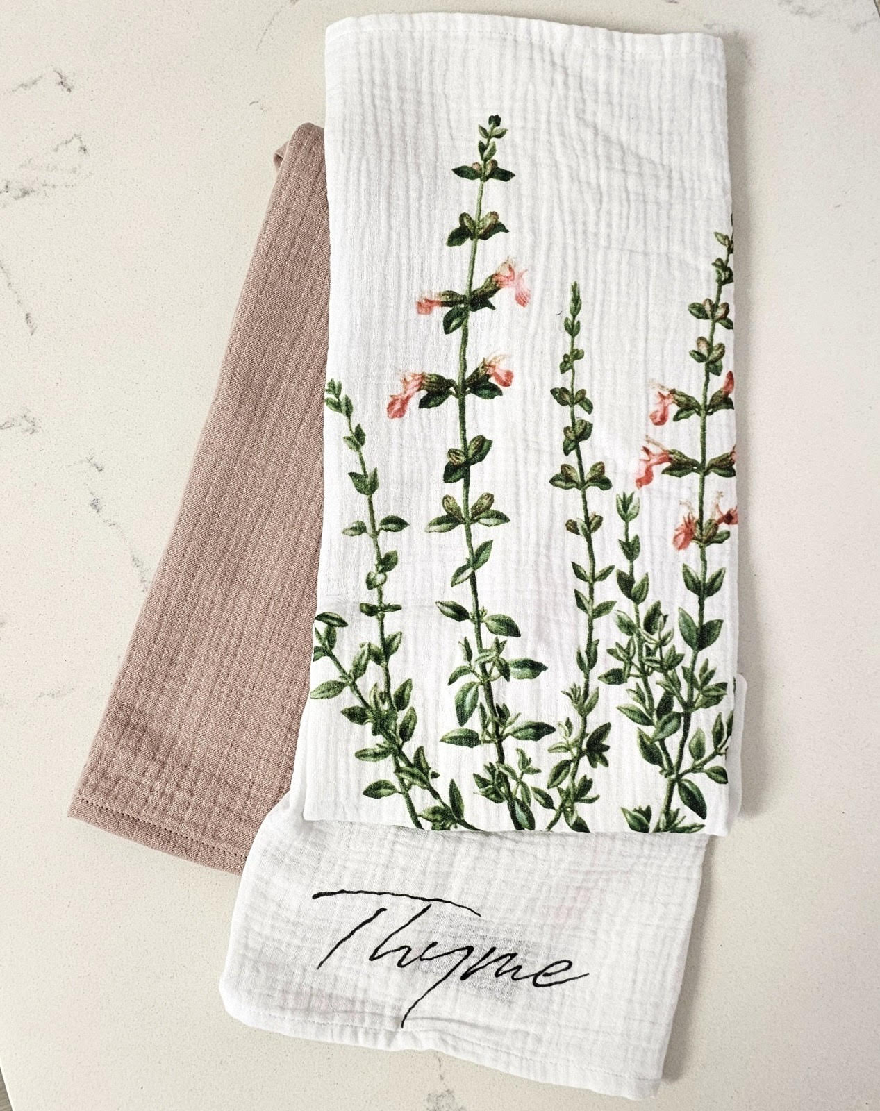 Tea Towel Set with Thyme Embroidery Design