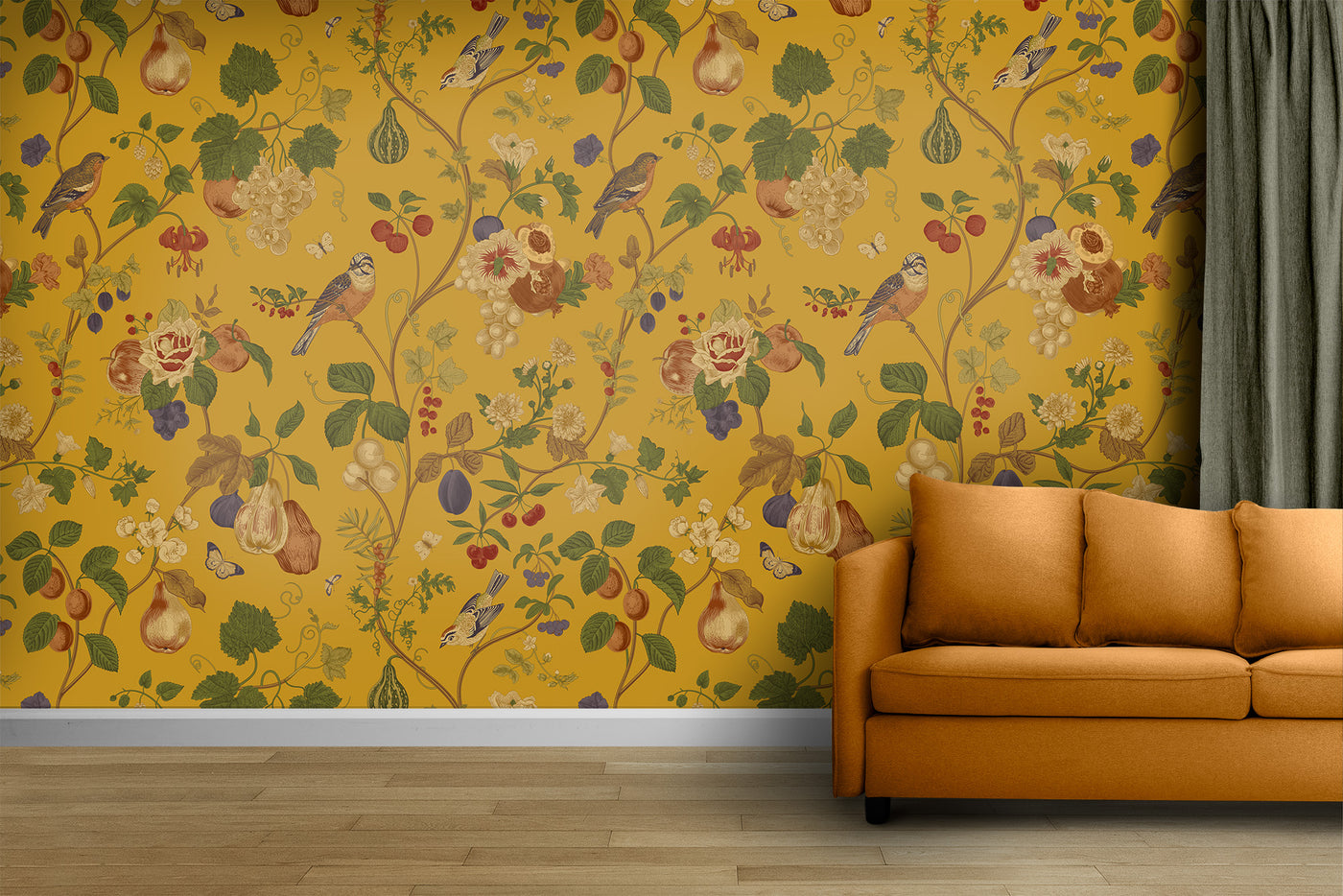 Wallpaper -  Autumn Fruit & Flowers - Chinoiserie Inspired