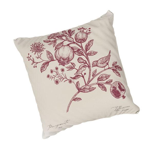 Scatter Cushion  - French red flowers, birds and fruits illustration - LAPERLE