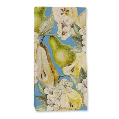 Napkin Natural Linen - Watercolour pear and blossoms - Blue - LAPERLE