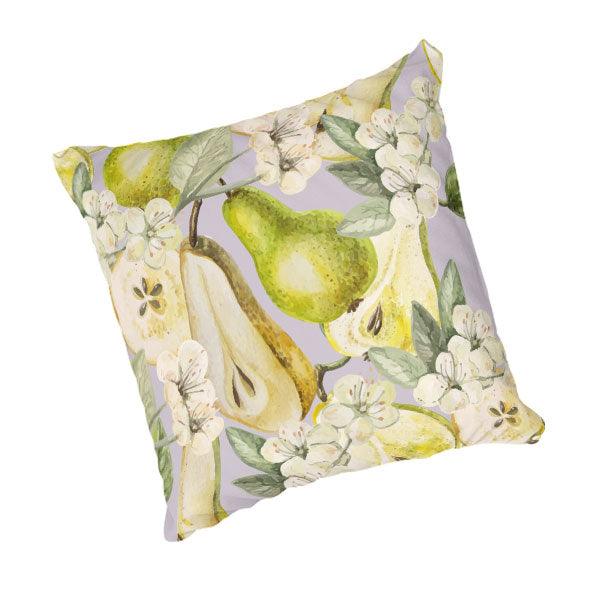 Scatter Cushion  - Watercolour Pear and blossoms - Light Lilac - LAPERLE