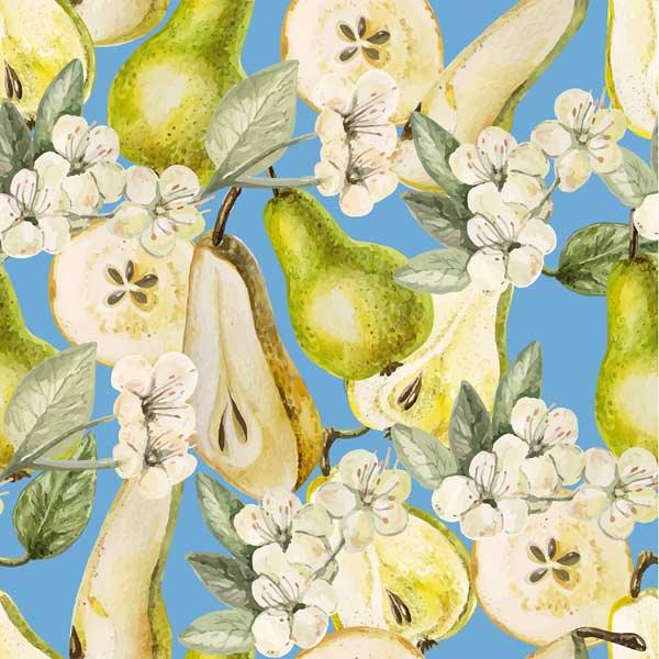 Scatter Cushion  - Watercolour Pear and blossoms - Blue - LAPERLE