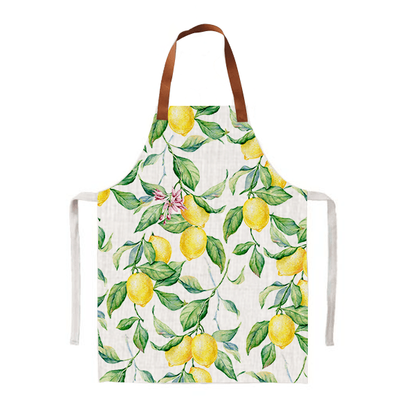 Lemons printed apron with leather straps