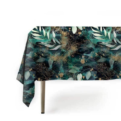 Floral branch on gold tablecloth