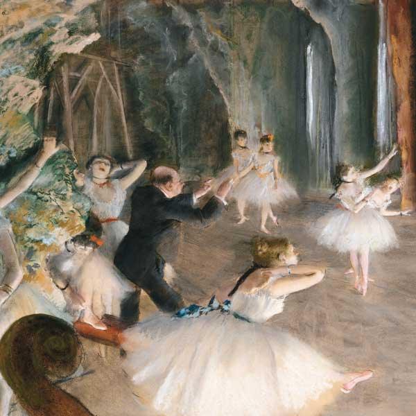 Scatter Cushion depicting Ballet Rehearsal on Stage by Edgar Degas(1874) print