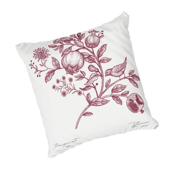 Scatter Cushion  - French red flowers, birds and fruits illustration - LAPERLE