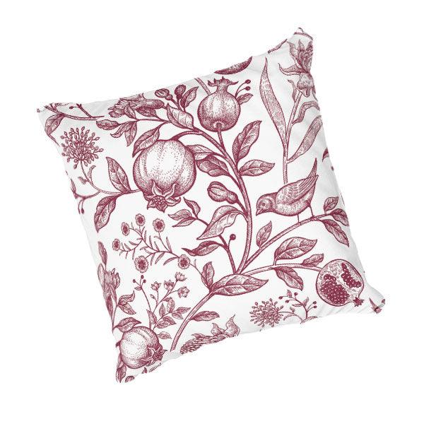 Scatter Cushion  - French red flowers, birds and fruits pattern - LAPERLE
