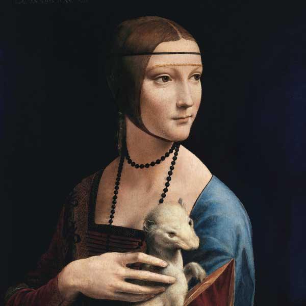 Scatter Cushion depicting The Lady with an Ermine(Leonardo da Vinci) print