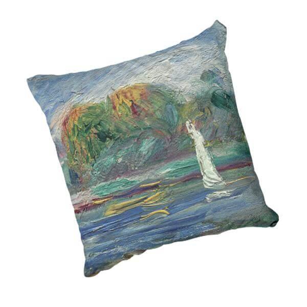 Scatter Cushion Natural Linen depicting The Blue River by Pierre Auguste Renoir
