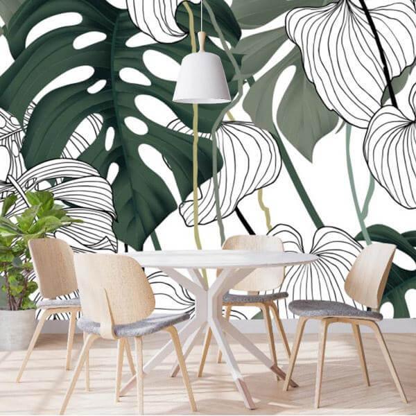 Tropical Green Black and White wallpaper