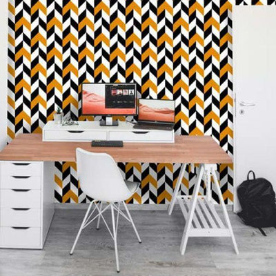 Black, white and orange zigzag ornament wallpaper