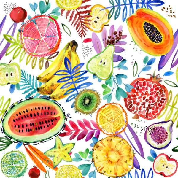 Watercolour vibrant fruits prints