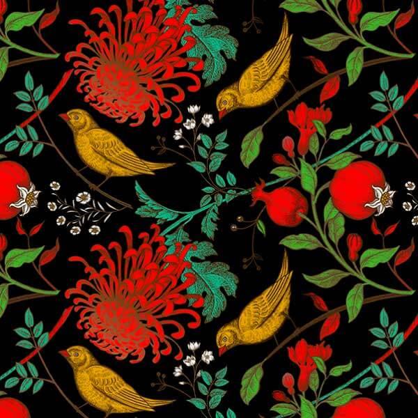 Japanese birds and flower pattern print