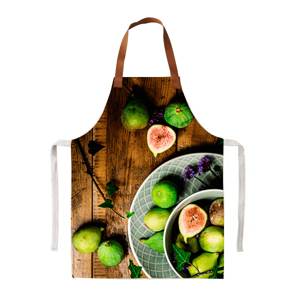 Figs motif apron with leather straps