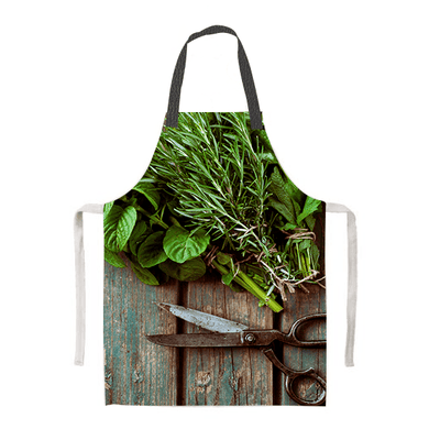 Herbs print apron with leather straps