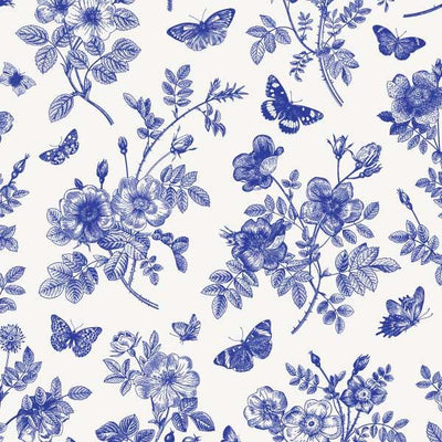 Vintage floral illustration of flowers and butterflies wallpaper print