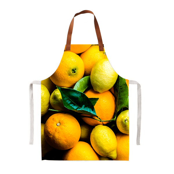 Lemons printed apron with leather straps