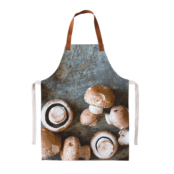 Mushrooms printed apron with leather straps