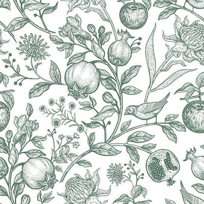 Hunters green flowers, birds and fruits napkin print