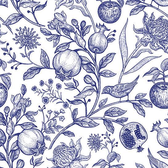 Delft blauw exotic flowers, birds and fruits napkin print