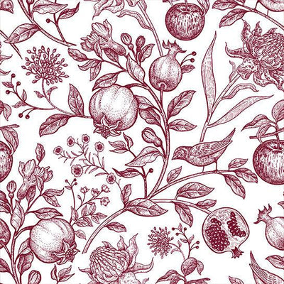 French red flowers, birds and fruits napkin print