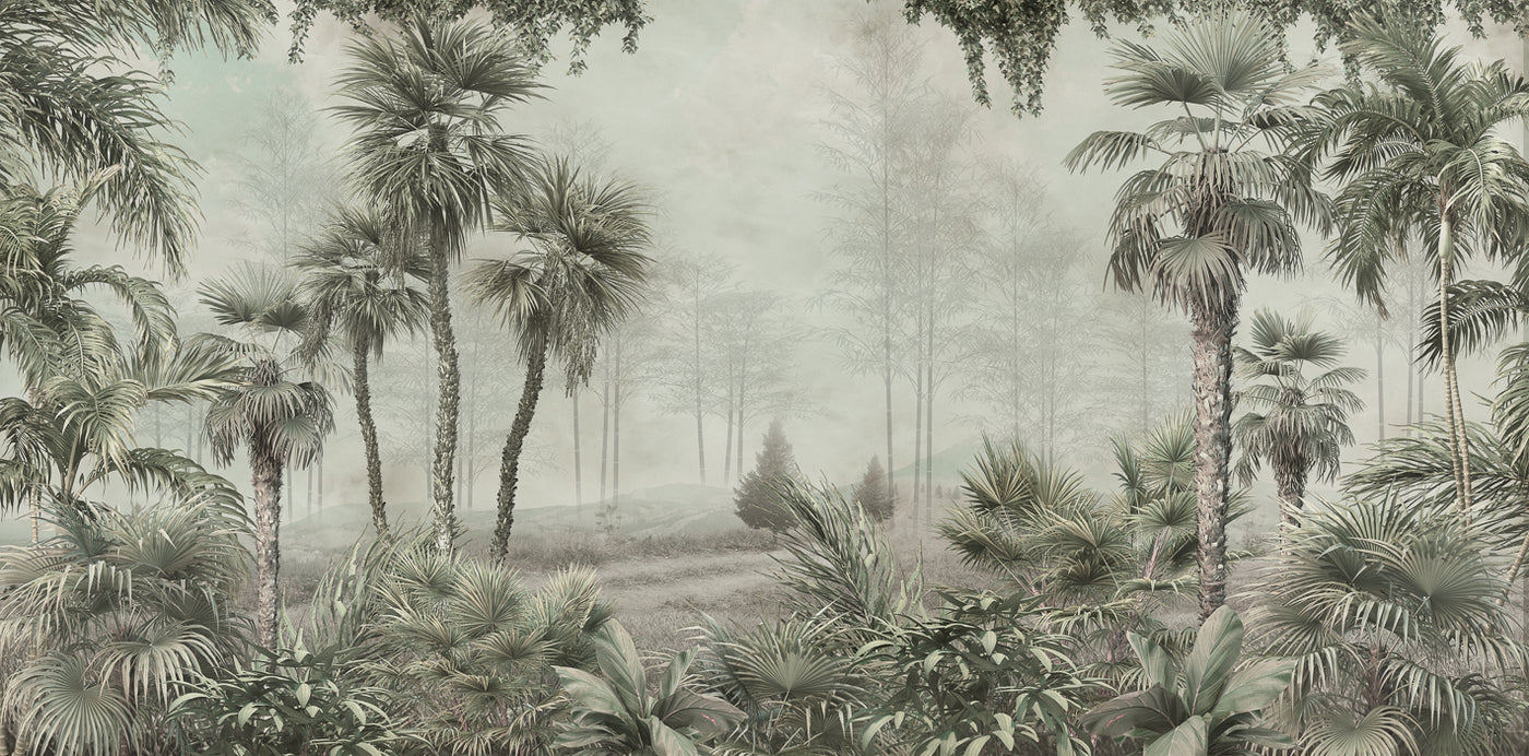 Wallpaper - Misty Tropical Forest - Chinoiserie Inspired